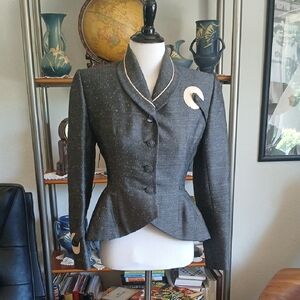 Lilli Ann Vintage 1950s Grey and cream suit jacket size XS